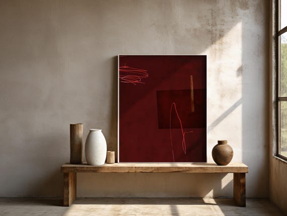 Red Abstract Art Print | Modern Minimalist Wall Decor (Unframed)