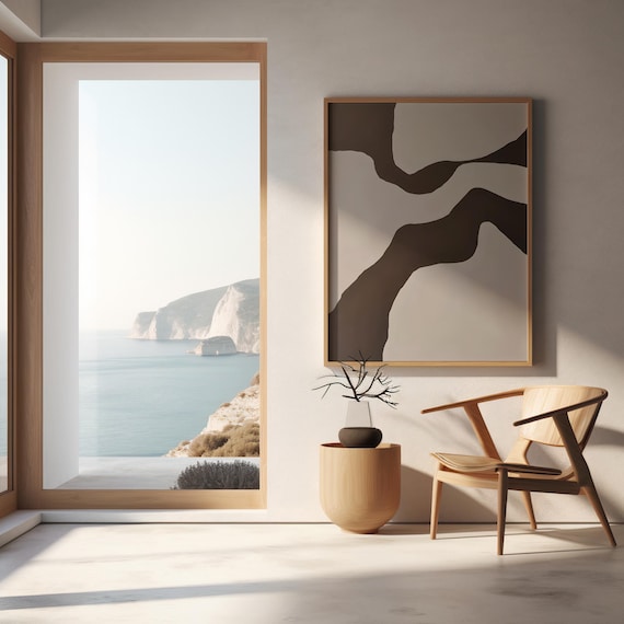 Minimalist Organic Shape Wall Art — Modern Beige & Brown Digital Download