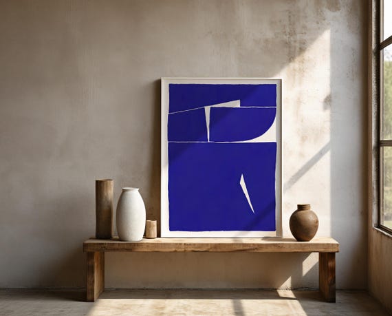 Blue Abstract Wall Art | Cobalt Modern Statement Decor | Framed Poster
