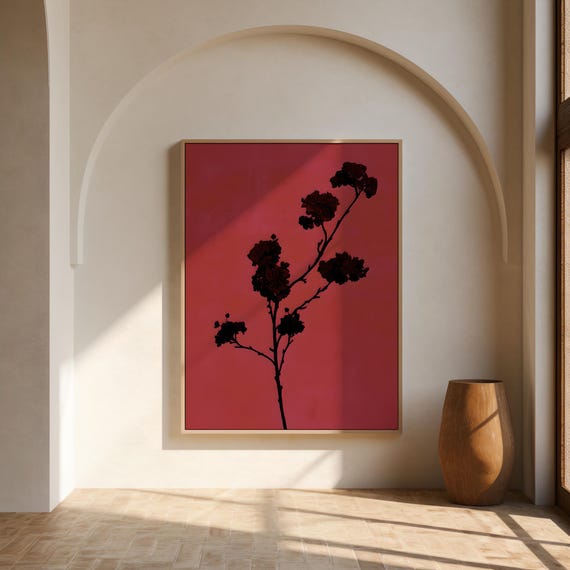 Red Botanical Silhouette Wall Art – Framed Canvas