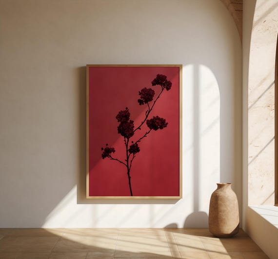 Red Botanical Wall Art | Dark Blossom Branch – Fine Art Poster Print