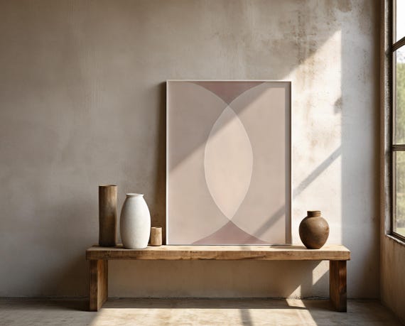 Soft Neutral Geometric Abstract Wall Art – Framed Poster