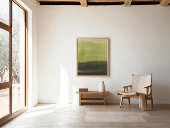 Olive Horizon Abstract Print | Minimalist Landscape Watercolor | Earthy Green Wall Art | Digital Download
