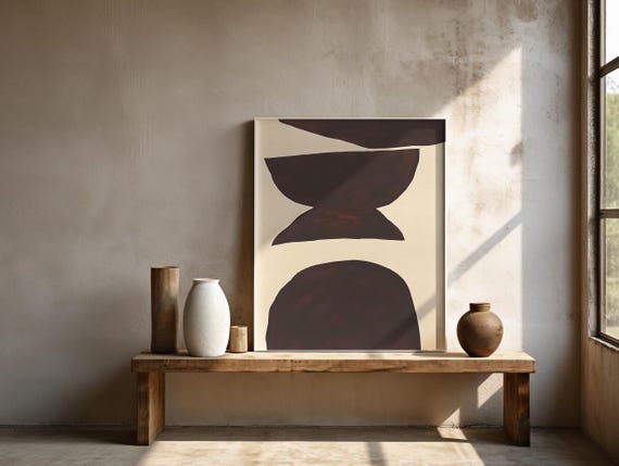 Framed Poster: Brown Abstract Shapes Art, Minimal Modern Wall Poster