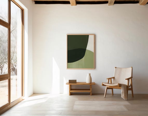 Digital Download: Modern Sage & Deep Green Abstract | Minimalist Organic Wall Art