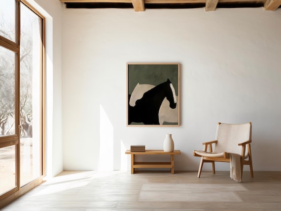 Minimalist Horse Painting: Black and White Equestrian Art (Digital Download)
