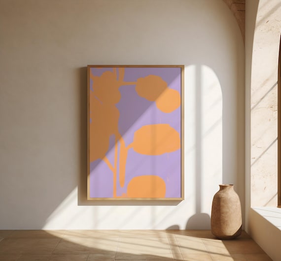 Peach and Lavender Botanical Wall Art | Bold Floral Silhouette – Fine Art Poster Print