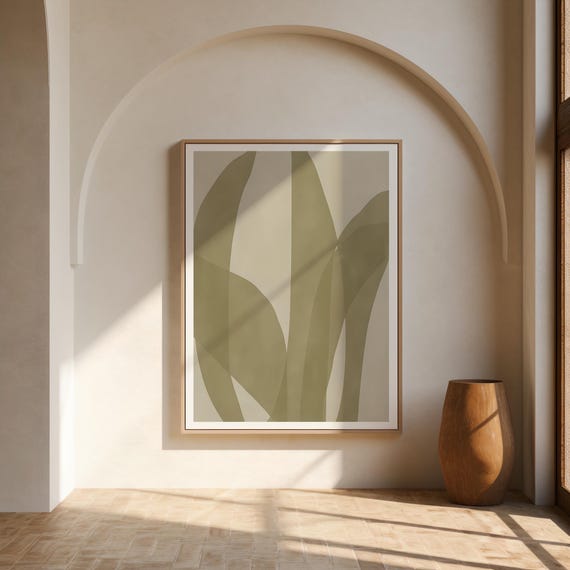 Digital Download: Modern Olive Organic Abstract · Soft Neutral Minimal Wall Art