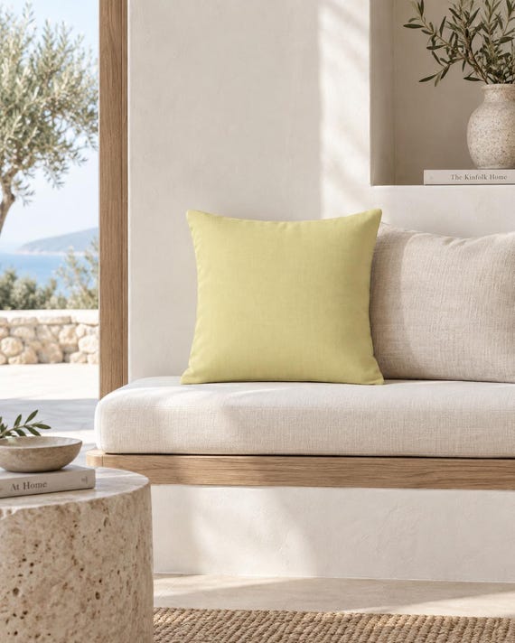 Pale Yellow Cotton Throw Pillow | Soft Solid Print – Decorative Accent Pillow