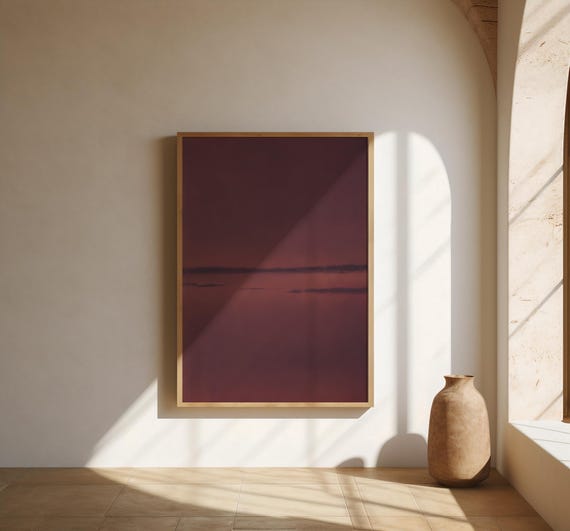 Dusk Horizon Wall Decor | Burgundy Plum Abstract – Fine Art Poster Print