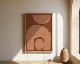 Arte de parede abstrata em arco de terracota | Formas minimalistas em tons terrosos | Pôster de arte (moldura não incluída)