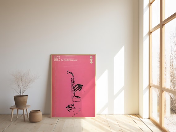 Vintage Pink Saxophone Print | Mid Century Modern Jazz Art (Digital Download)