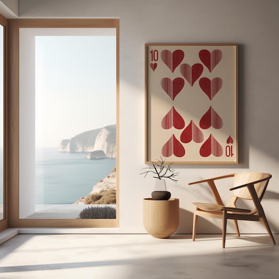 10 of Hearts Wall Art Print, Card Deck Wall Decor (Digital Download)