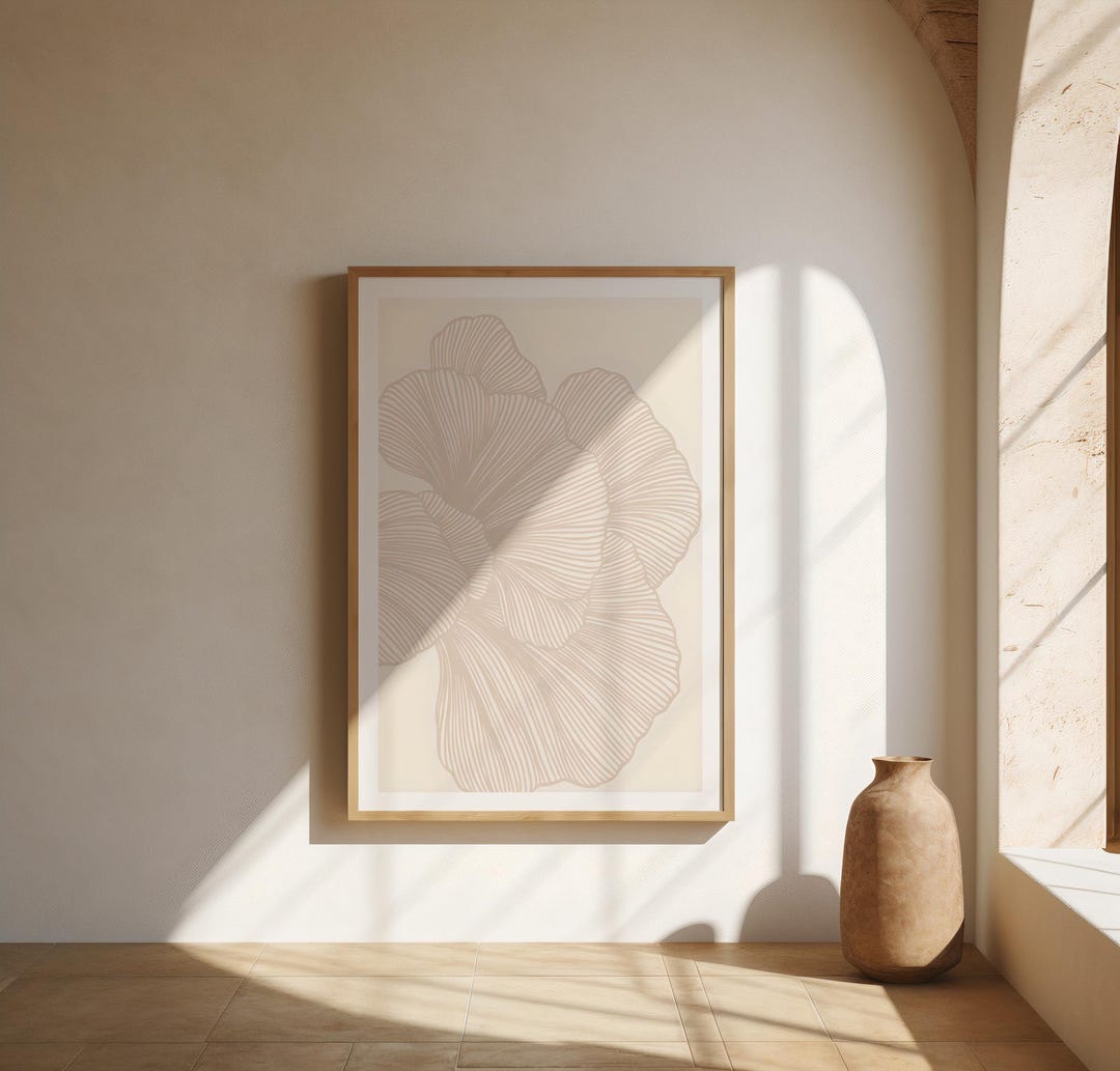 Minimalist Botanical Line Art Poster: Beige Floral Print (frame Not ...