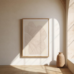 Minimalistyczny plakat z motywem botanicznym: beżowy nadruk kwiatowy (rama nie jest dołączona)