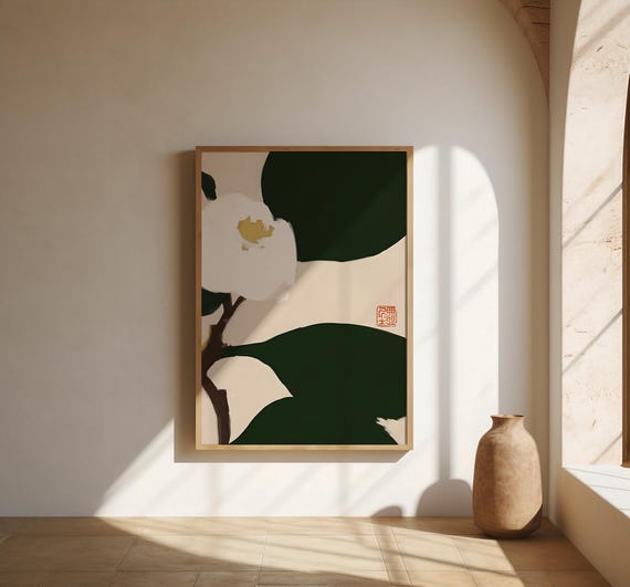 Abstract Green Botanical Wall Art | Organic Modern Floral | Fine Art Poster (Frame not included)