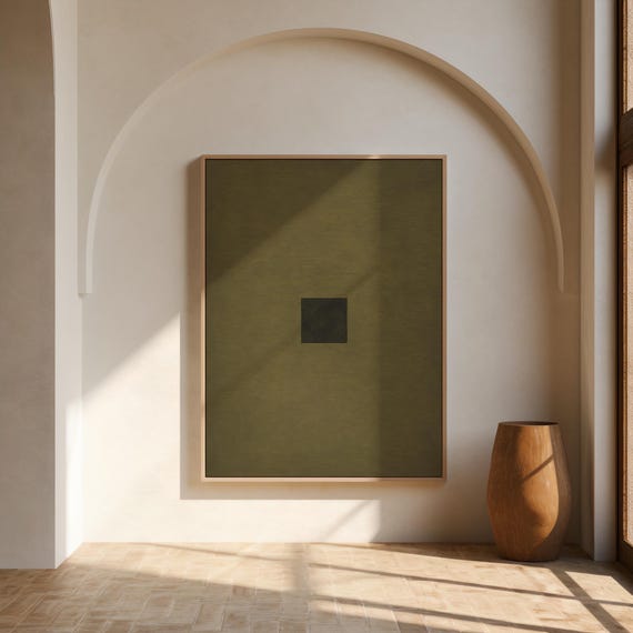Olive Minimalist Wall Art | Dark Square Color Field – Framed Canvas