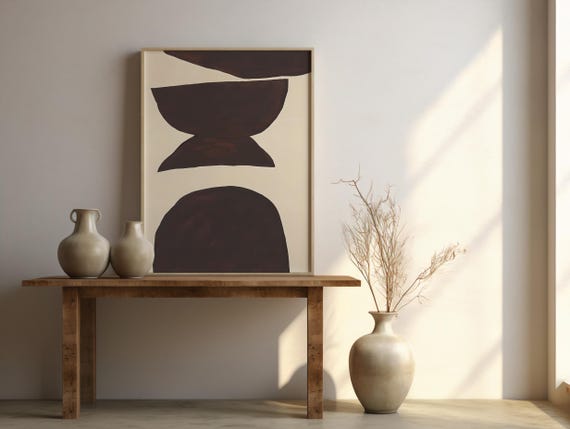 Framed Poster: Brown Abstract Shapes Art, Minimal Modern Wall Poster