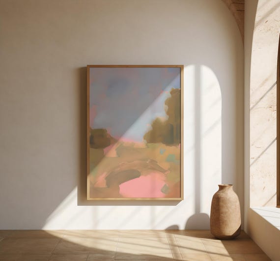 Dreamy Landscape Figure Print | Soft Blush Painterly Wall Art (Fine Art Poster)