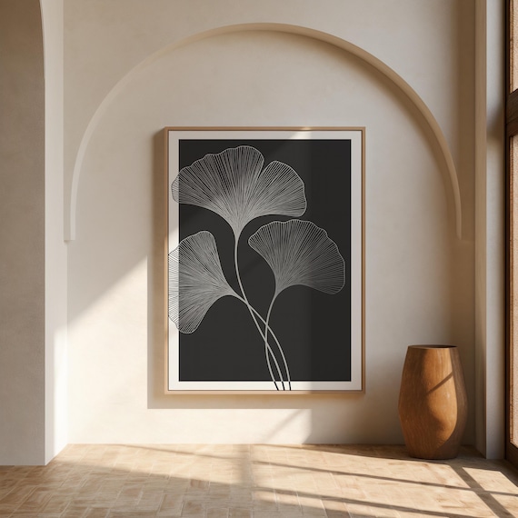 Ginkgo Leaf Line Art Print: Modern Japandi Wall Decor