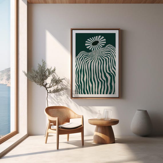 Abstract Green and White Op Art Print | Modern Minimalist Wall Art | Digital Download Poster