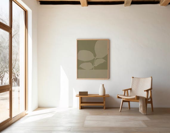 Olive Green Botanical Print | Minimalist Leaf Silhouette Wall Art (Digital Download)