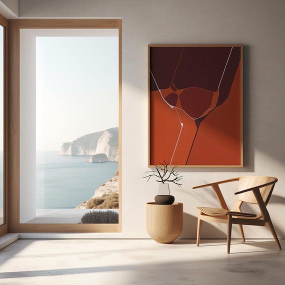 Red Abstract Modern Art Print | Bold Geometric Wall Decor | Digital Download