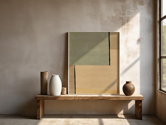 Minimalist Neutral Abstract Fine Art Print | Sage Beige Wall Decor | Modern Poster (Unframed)
