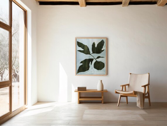 Minimalist Botanical Wall Art Print – Modern Green Leaf Silhouette | Abstract Nature Illustration | Digital Download