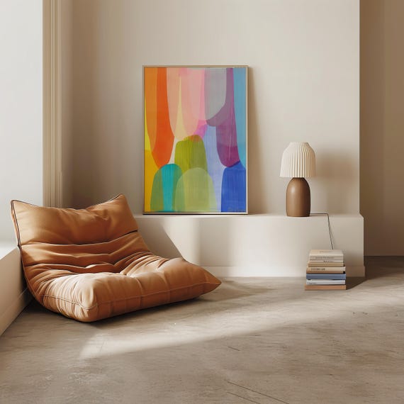 Rainbow Abstract Art Print: Modern Overlapping Shapes (Digital Download)