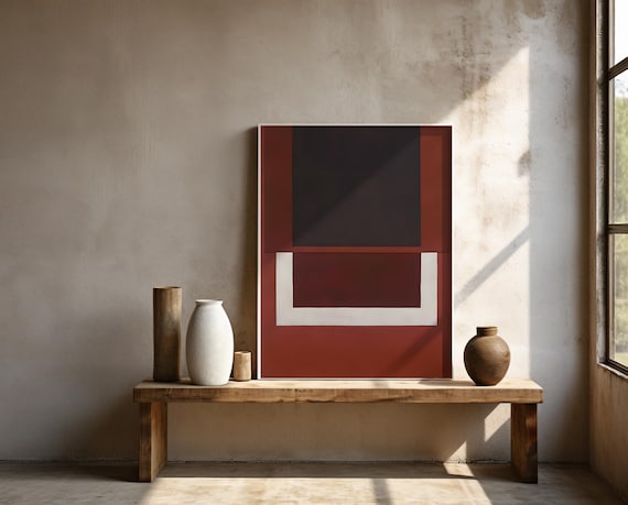 Dark Red & Black Minimal Abstract Wall Art – Framed Poster
