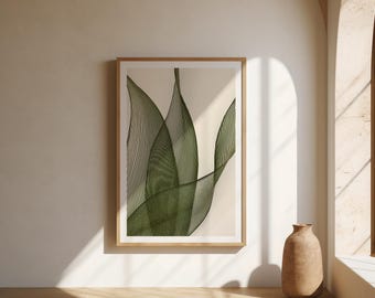 Botanical Line Art Print: Minimalist Green Leaf Poster (Unframed)