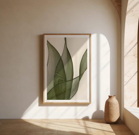 Botanical Line Art Print: Minimalist Green Leaf Poster (Unframed)