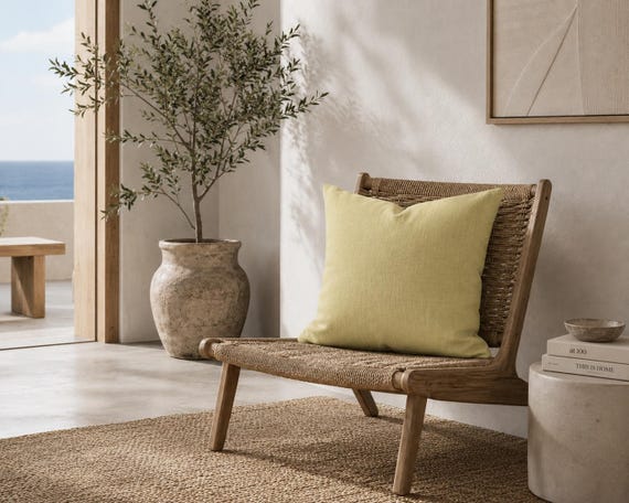 Soft Citron Outdoor Pillow | Solid Minimalist – UV Resistant Patio Cushion