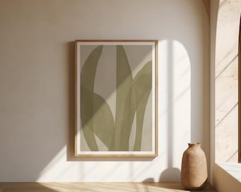 Olive Green Botanical Wall Art | Abstract Leaf Shapes – Fine Art Poster Print