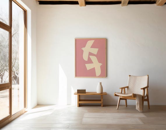 Pink Dove Art Print | Minimalist Bird Wall Decor | Peaceful Nursery Digital Download
