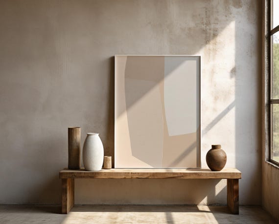 Taupe and Gray Abstract Wall Art | Bold Geometric Shapes – Framed Poster | Ready to Hang