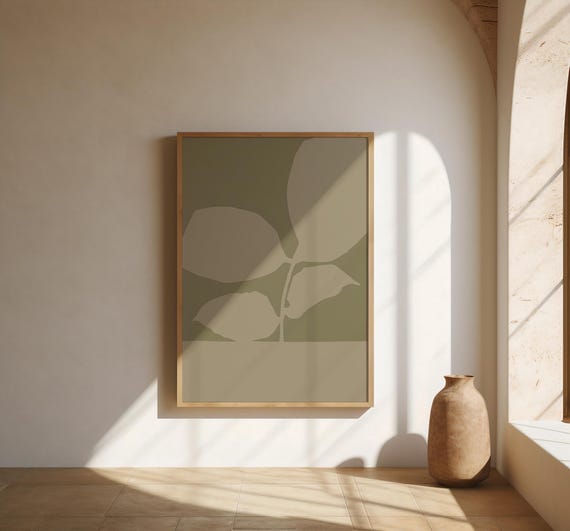 Olive Green Botanical Print | Minimalist Leaf Silhouette Wall Art (Fine Art Poster)