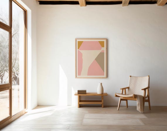 Blush Pink and Mustard Wall Art | Geometric Color Block – Printable | Instant Download
