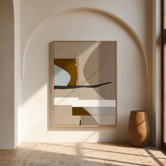 Modern Neutral Abstract Composition Wall Art – Framed Canvas