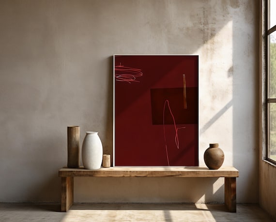 Red Abstract Minimalist Wall Art Framed Poster