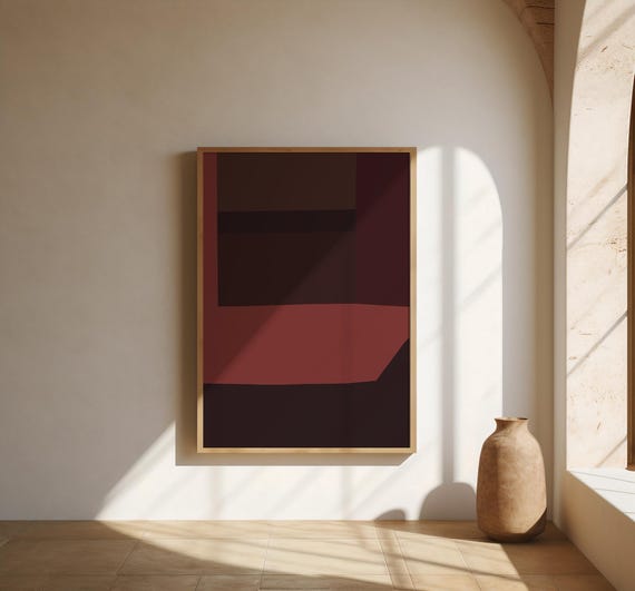 Burgundy and Brick Wall Art | Color Block Abstract – Fine Art Poster Print