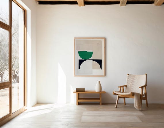 Abstract Geometric Wall Art | Green Neutral Modern Shapes | Fine Art Poster (Unframed)