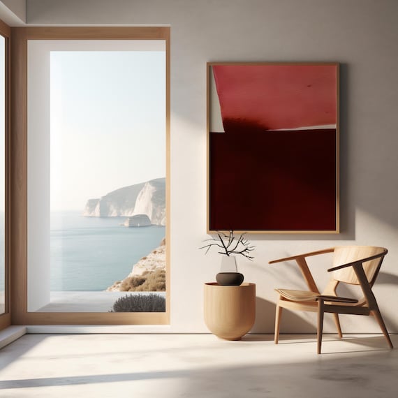 Deep Red Color Field Framed Poster: Modern Minimalist Print