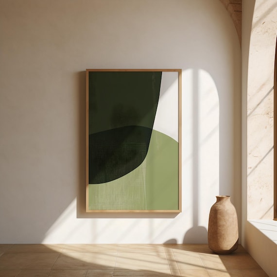 Digital Download: Modern Sage & Deep Green Abstract | Minimalist Organic Wall Art