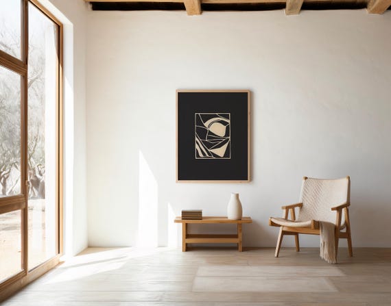 Charcoal and Beige Abstract Wall Art | Minimal Line Modern | Digital Download