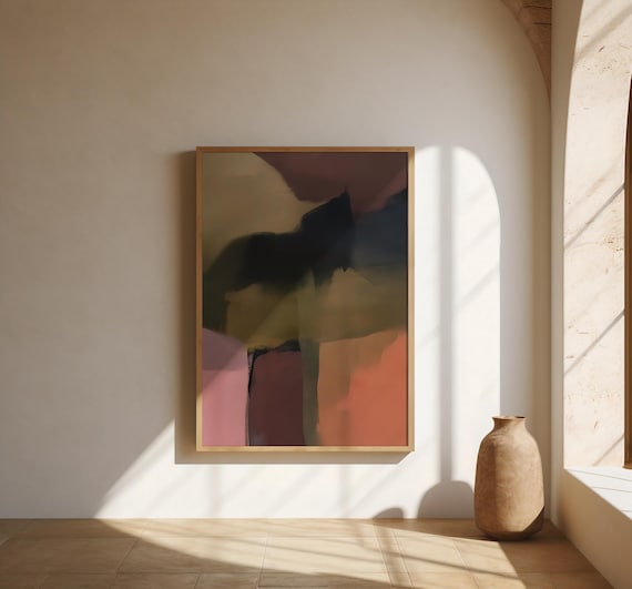 Moody Earth Tone Abstract Wall Art – Olive & Blush Fine Art Poster