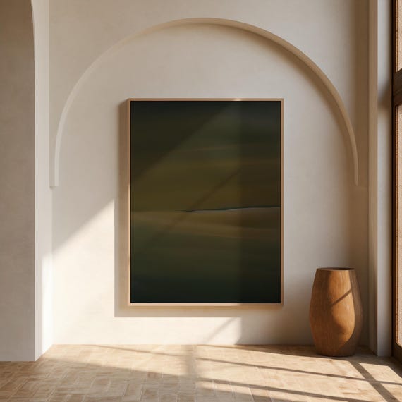 Moody Olive Green Abstract Landscape Wall Art – Framed Canvas