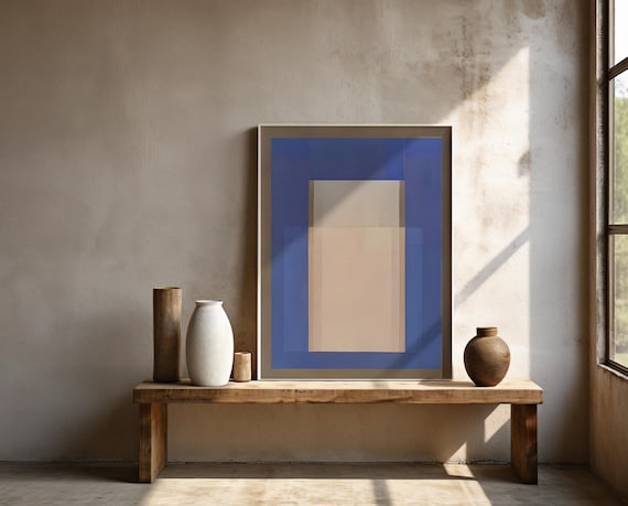 Blue & Beige Minimal Abstract Wall Art | Framed Poster