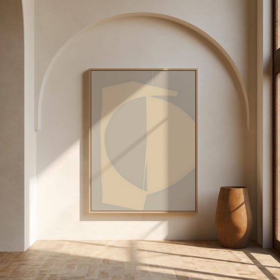 Neutral Geometric Abstract Wall Art | Minimal Modern Shape | Framed Canvas